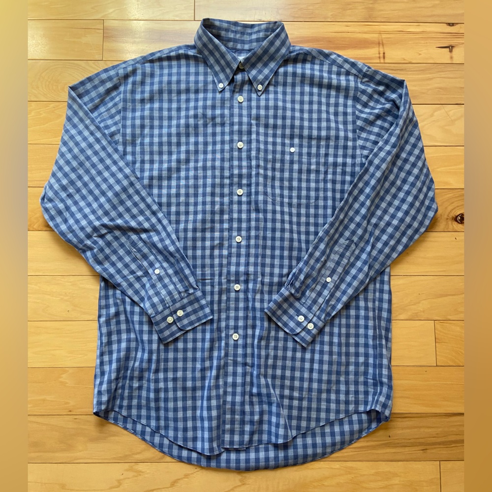 Brooks Brothers Madison Button Down Shirt Mens Sz M Blue Gingham Long Sleeve - Picture 2 of 7